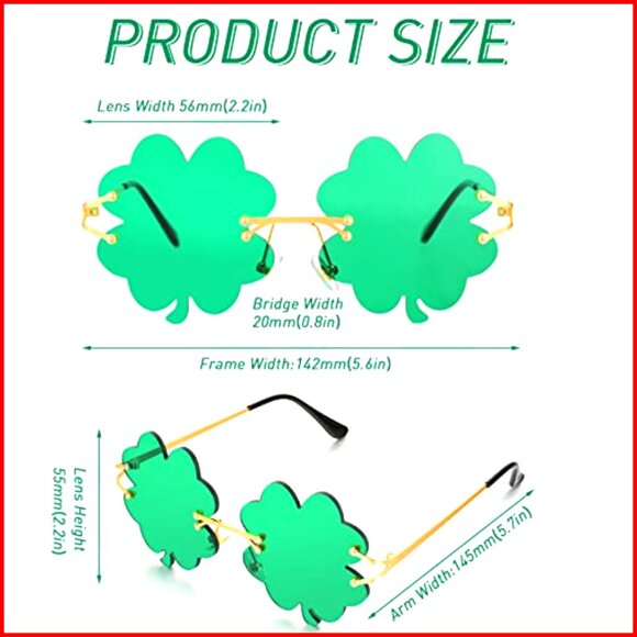 4 Pairs Novelty Shamrock Sunglasses, Plastic Rimless Design, Party Favors main image 4